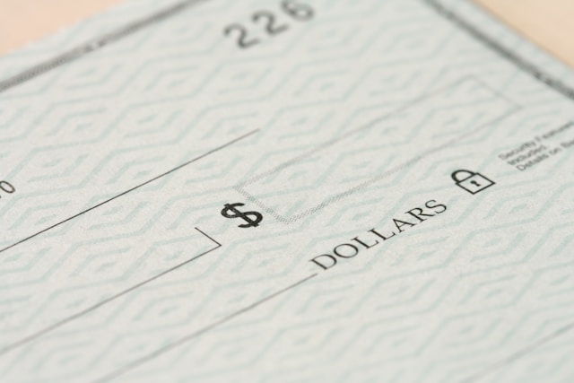 Close up photo of a check.