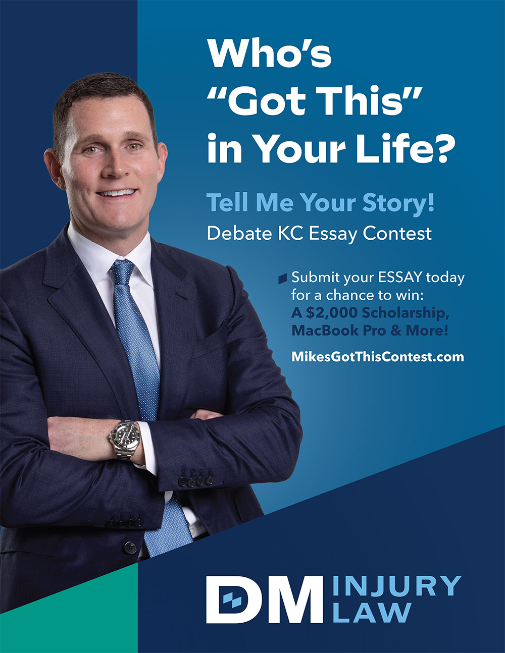 Flyer for Debate KC Essay Contest with Mike's Got This