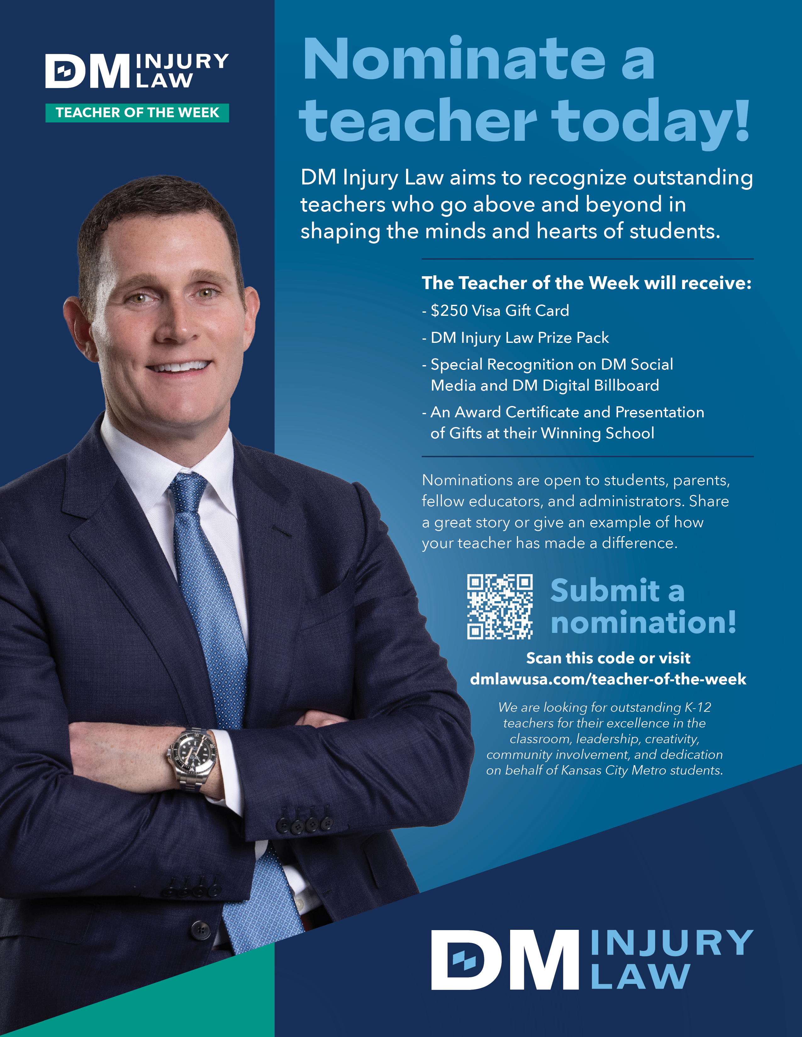 DM Injury Law aims to recognize outstanding teachers who go above and beyond in shaping the minds and hearts of students. Nominate a Teacher Today!